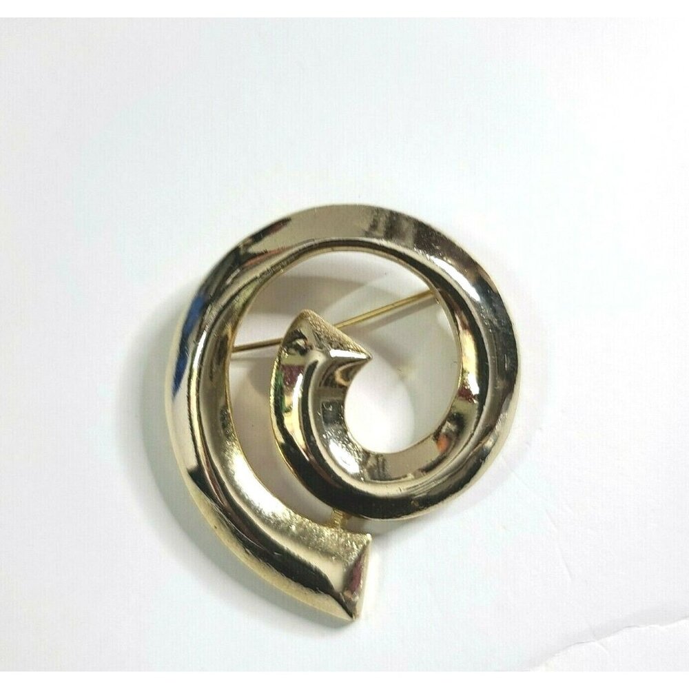 Vintage M.JENT Polished Goldtone Circular Spiral Brooch 2" Lapel Pin Classic